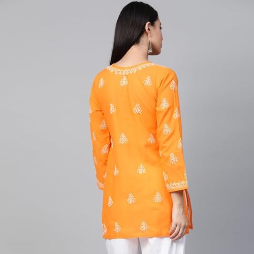 Ada Women's Cotton Top Tunic Hand Embroidered Lucknowi Chikankari Short Regular Fit Kurti A210866 Mustard (XL) - Image 2