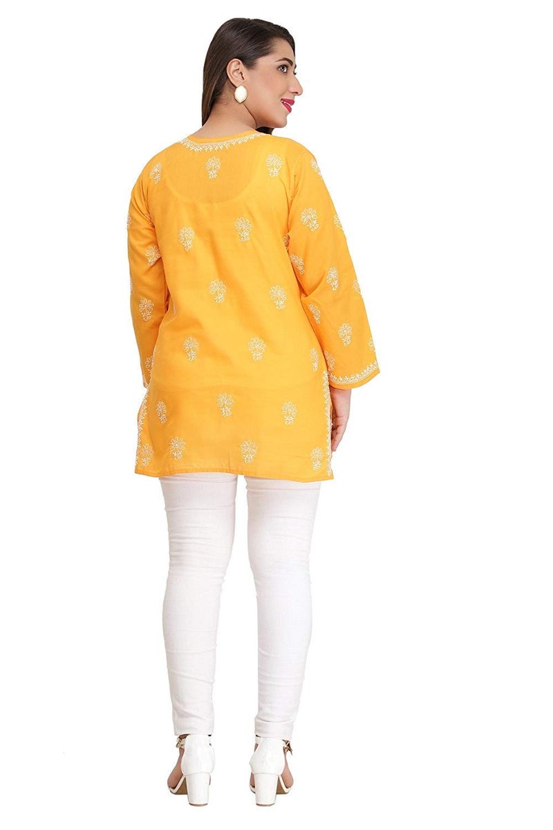 Ada Women's Cotton Top Tunic Hand Embroidered Lucknowi Chikankari Short Regular Fit Kurti A210866 Mustard (XL) - Image 3