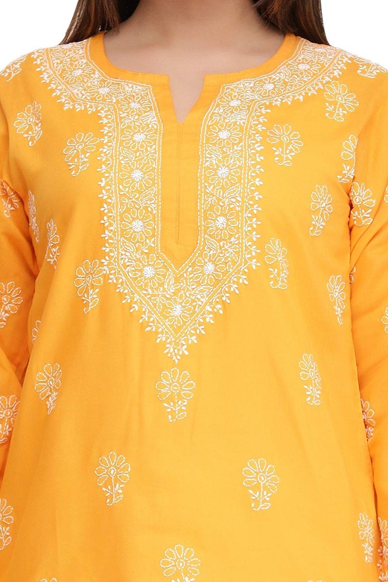Ada Women's Cotton Top Tunic Hand Embroidered Lucknowi Chikankari Short Regular Fit Kurti A210866 Mustard (XL) - Image 5