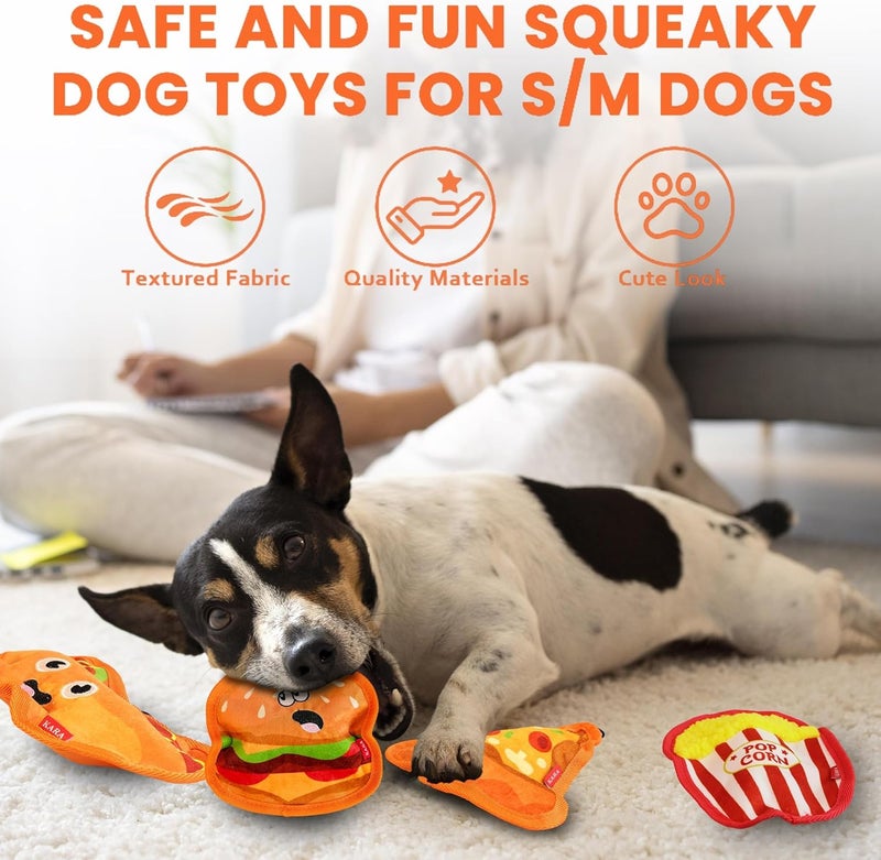 4 Pack No Stuffing Squeaky Dog Toys - Interactive Food-Shaped Plush Chew Toys - Image 2