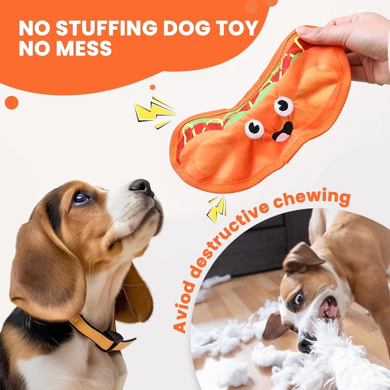 4 Pack No Stuffing Squeaky Dog Toys - Interactive Food-Shaped Plush Chew Toys - Image 3