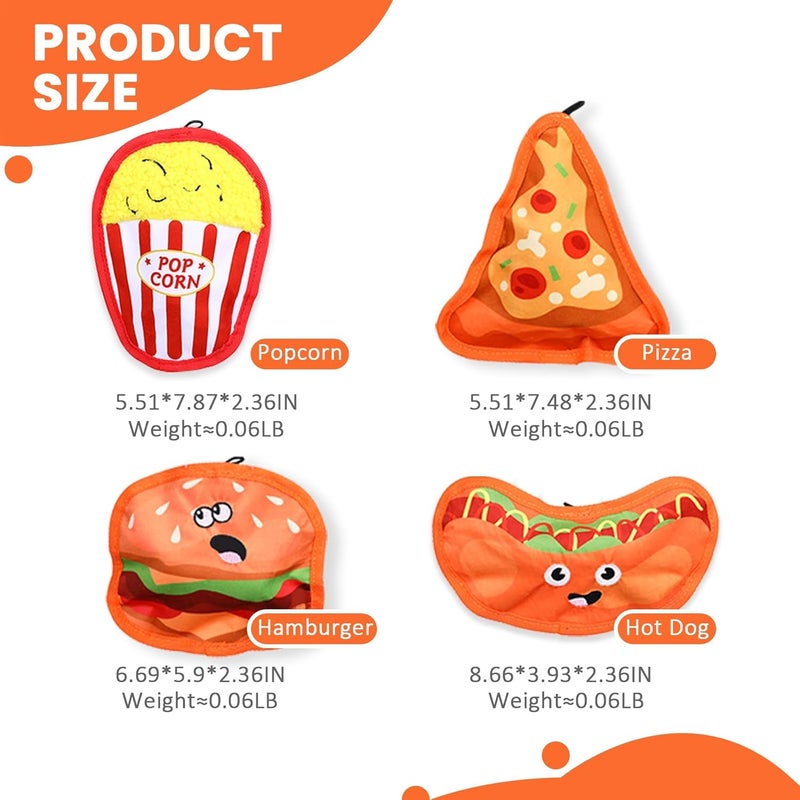4 Pack No Stuffing Squeaky Dog Toys - Interactive Food-Shaped Plush Chew Toys - Image 5