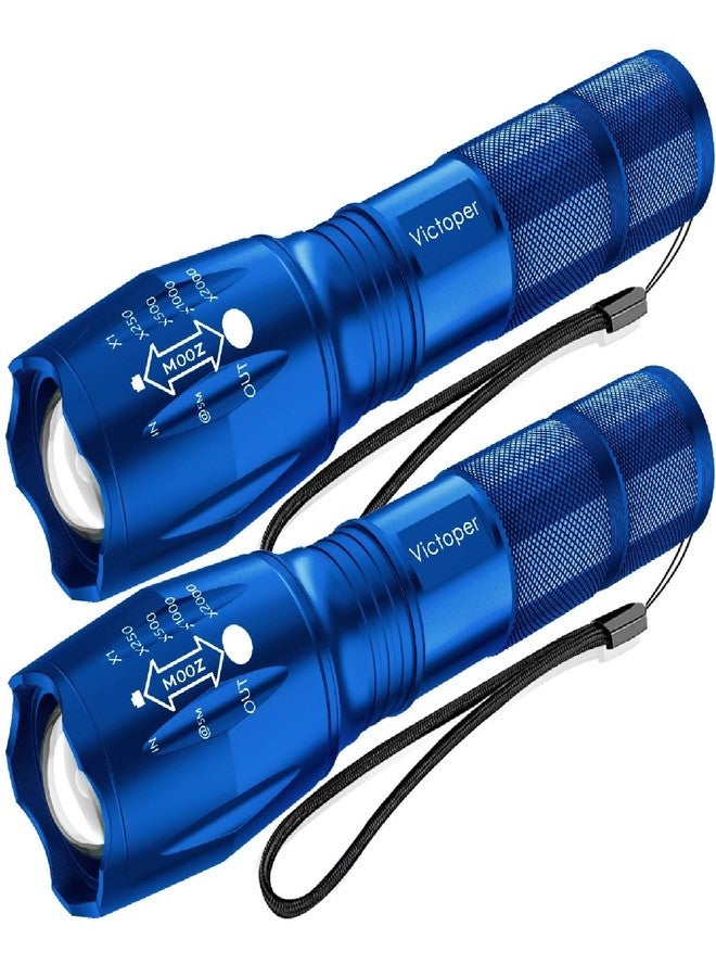 Victoper LED Flashlight 2 Pack Blue, Bright High Lumens Tactical Flashlights High Lumens with 5 Modes, Waterproof Zoomable Flash Light for Outdoor, Gifts for Father's Day Camping Essentials Gear - Image 1