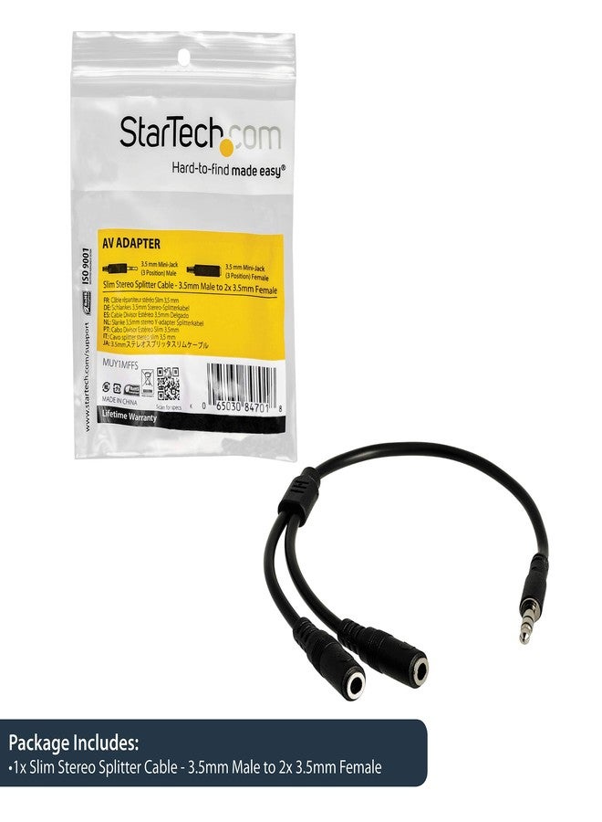 StarTech.com 3.5mm Audio Extension Cable - Slim Audio Splitter Y Cable and Headphone Extender - Male to 2x Female AUX Cable (MUY1MFFS) - Image 5