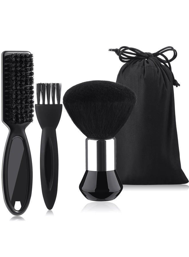 Patelai 3 Pieces Neck Duster Brush Barber Hair Blade Clipper Soft Nylon Trimmer Shaver Razor Cleaning with Storage Bag for Hair Styling(Black) - Image 1