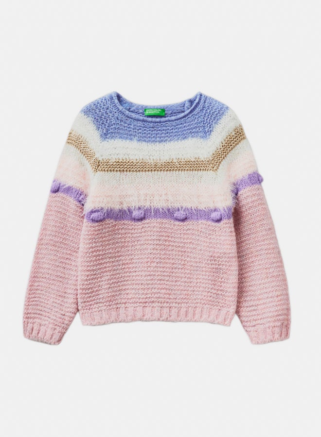 بينيتون سويتر بنات مخطط بخيوط لامعة - Image 1