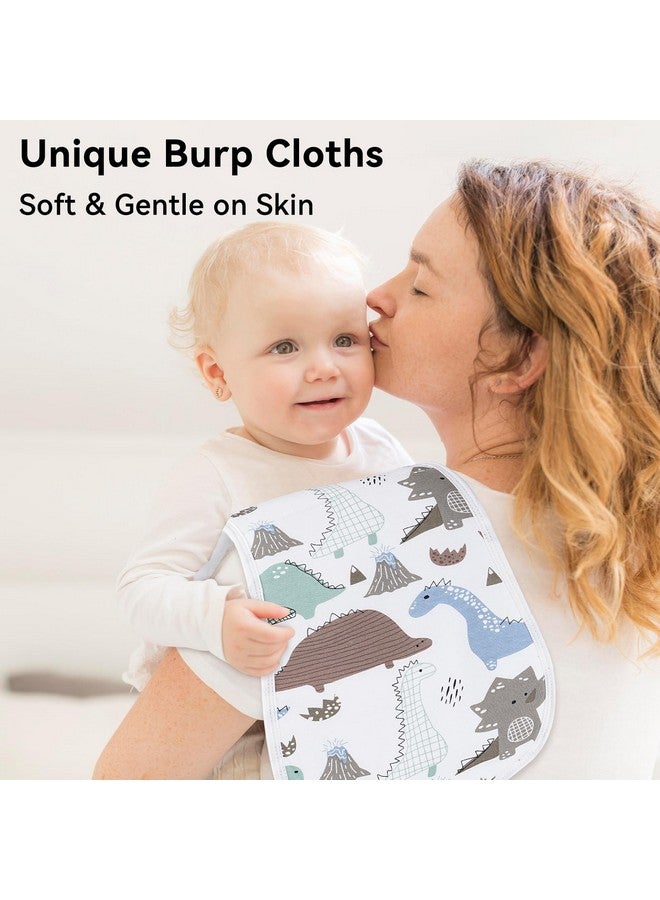 YOOFOSS Yoofoss Baby Burp Cloths 100% Organic Cotton 5 Pack Burping Cloths for Babies Boys Girls Large 21''X10'' Extra Soft and Absorbent Dinosaur - Image 2
