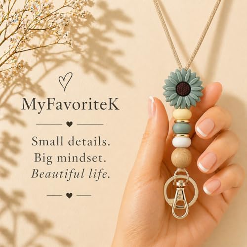MyfavoriteK Flower Teacher Lanyards ID Badge and Key Chain, Cute Silicone Beads Lanyard for Women Nurse Work Student (Green) - Image 5