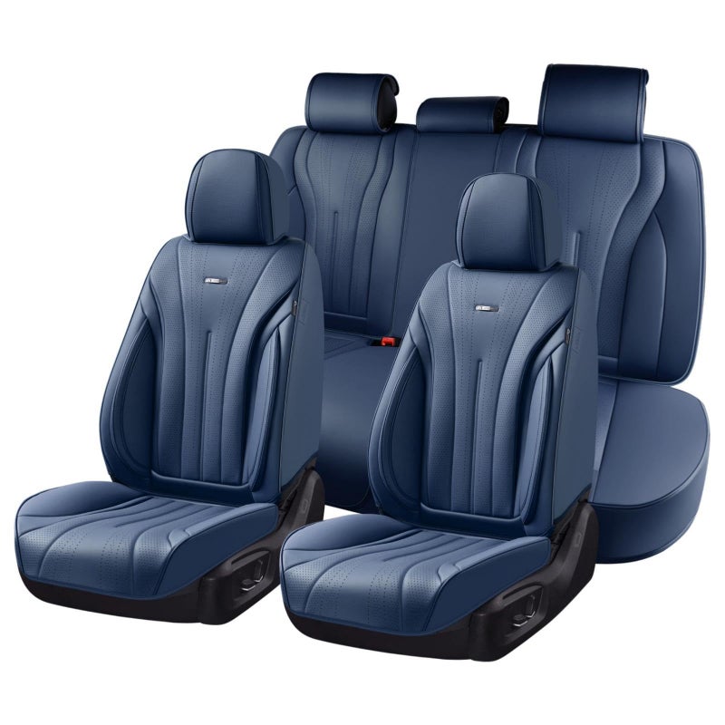 Coverado Leather Seat Covers, 5 Seats Waterproof Seat Covers for Cars, Front and Rear Seat Cover, Luxury Car Seat Protectors, Universal Car Seat Cushions Automotive Accessories Fit for Most Cars, Navy - Image 1