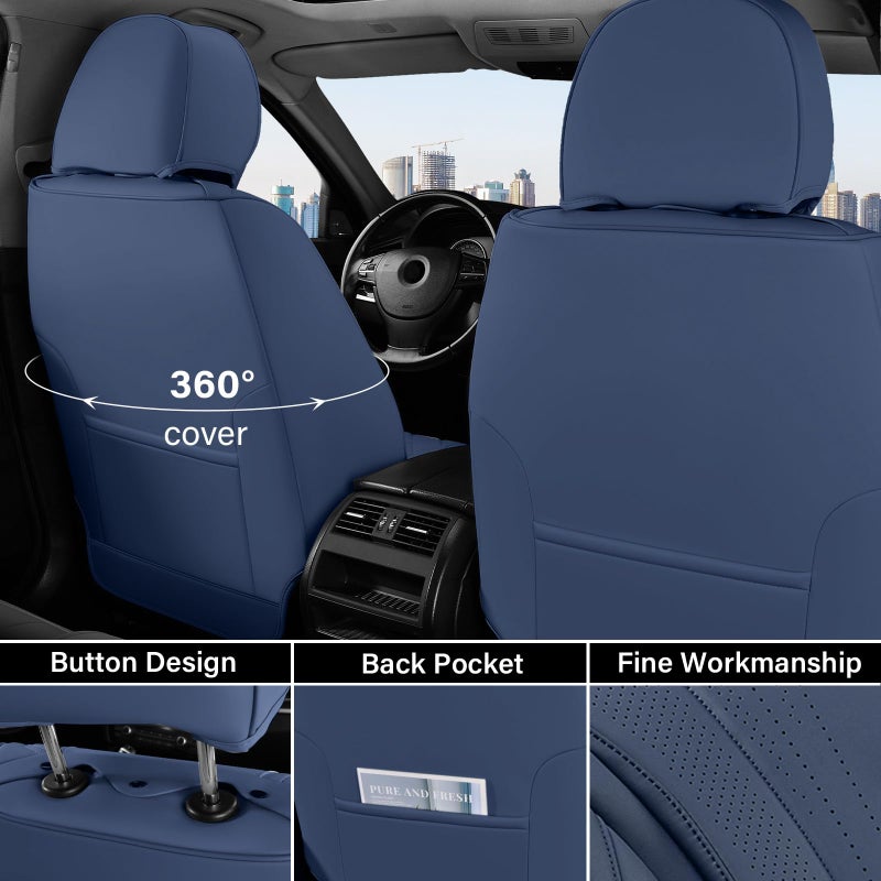 Coverado Leather Seat Covers, 5 Seats Waterproof Seat Covers for Cars, Front and Rear Seat Cover, Luxury Car Seat Protectors, Universal Car Seat Cushions Automotive Accessories Fit for Most Cars, Navy - Image 2