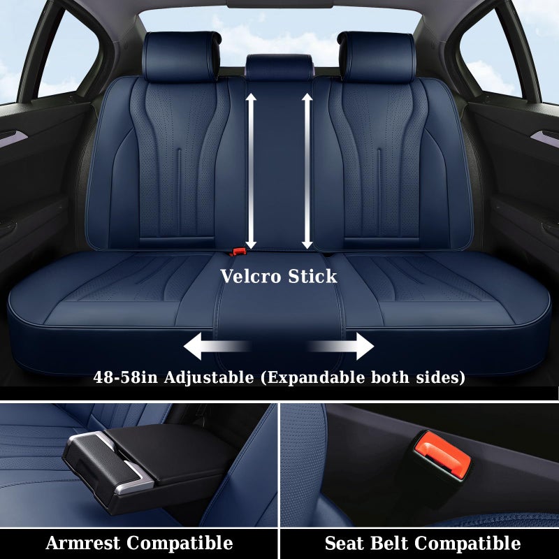 Coverado Leather Seat Covers, 5 Seats Waterproof Seat Covers for Cars, Front and Rear Seat Cover, Luxury Car Seat Protectors, Universal Car Seat Cushions Automotive Accessories Fit for Most Cars, Navy - Image 4