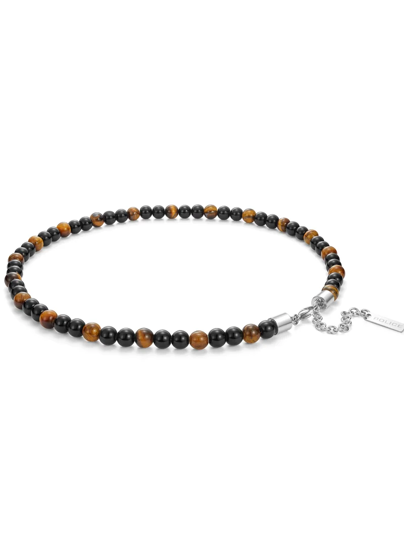 POLICE Police Spheres Black Beads And Tiger'S Eye Gents Neckalace