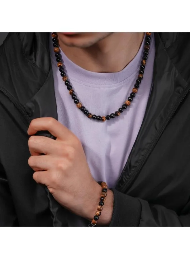 Police  Spheres Black Beads And Tiger'S Eye Neckalace for Men for Men | Best Price UAE