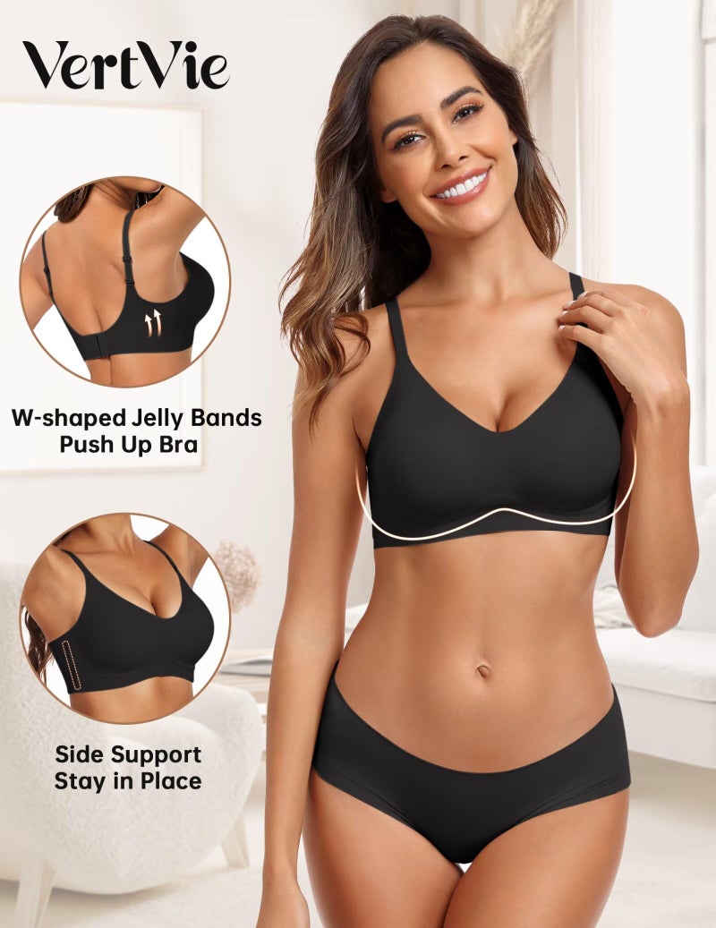 Vertvie Womens Seamless Bra No Underwire Comfort Push Up Bras Buttery Soft Wireless Bralette Full Coverage Sport Everyday Bra(Black,Small) - Image 2