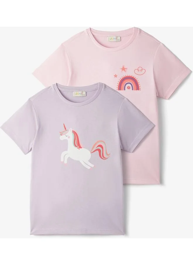 JUNE June Girl Short Sleeve 2-Pack Printed Tshirt Light Pink - Lilac