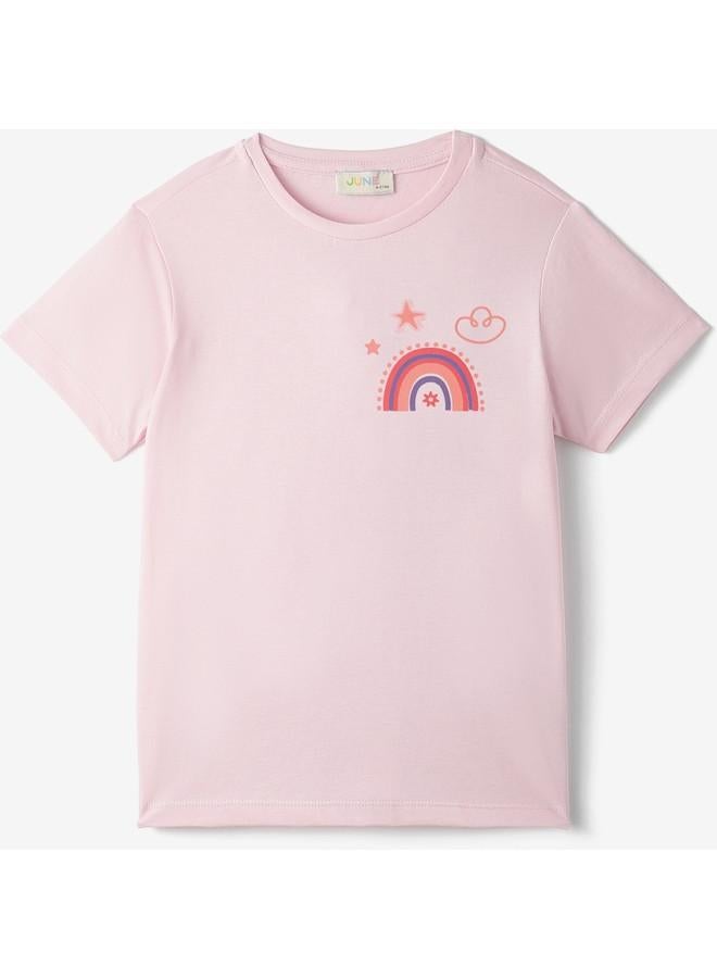 جون تيشيرتات قطنية بطبعات للبنات - وردي فاتح وليلكي (عبوة من قطعتين) - Image 3