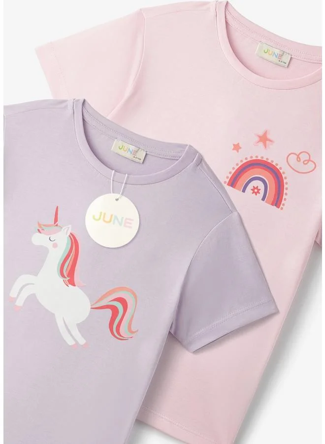 JUNE June Girl Short Sleeve 2-Pack Printed Tshirt Light Pink - Lilac