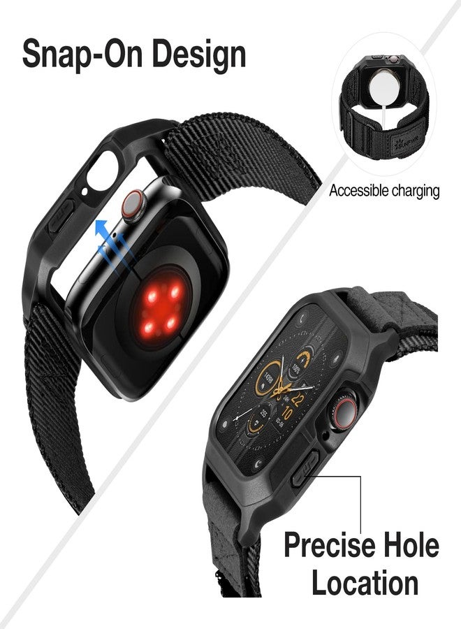 SUNFWR Bands Compatible with Apple Watch 46mm Series 11/10 with Case,Rugged Nylon Sport Apple Watch Strap with Protective Cover for iwatch for Men (Black-BlackTags) - Image 4