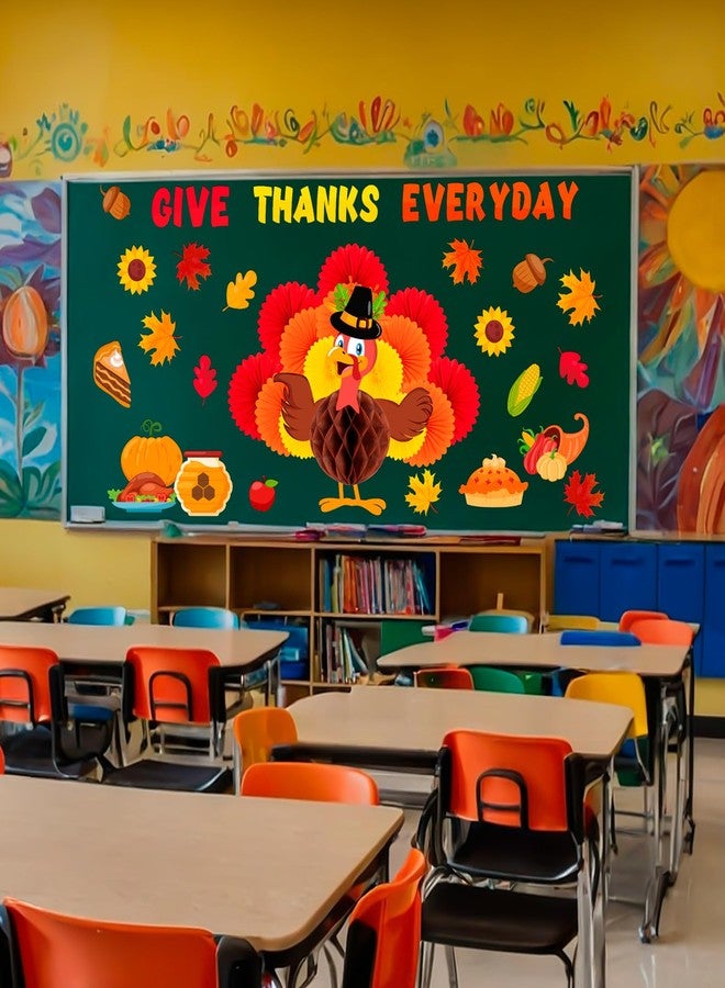 80UncleKimby Thanksgiving Fall Bulletin Board Decorations - 3D Honeycomb Turkey and Pumpkin “Give Thanks Every Day” Paper Cutouts Set for School, Classroom, Autumn Wall Door - Image 3