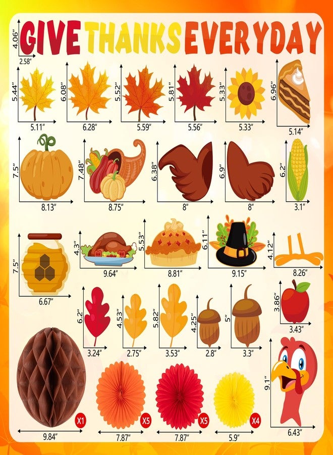 80UncleKimby Thanksgiving Fall Bulletin Board Decorations - 3D Honeycomb Turkey and Pumpkin “Give Thanks Every Day” Paper Cutouts Set for School, Classroom, Autumn Wall Door - Image 5