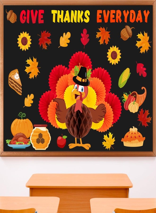 80UncleKimby Thanksgiving Fall Bulletin Board Decorations - 3D Honeycomb Turkey and Pumpkin “Give Thanks Every Day” Paper Cutouts Set for School, Classroom, Autumn Wall Door - Image 1