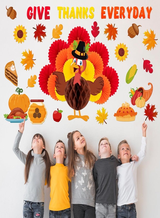 80UncleKimby Thanksgiving Fall Bulletin Board Decorations - 3D Honeycomb Turkey and Pumpkin “Give Thanks Every Day” Paper Cutouts Set for School, Classroom, Autumn Wall Door - Image 4