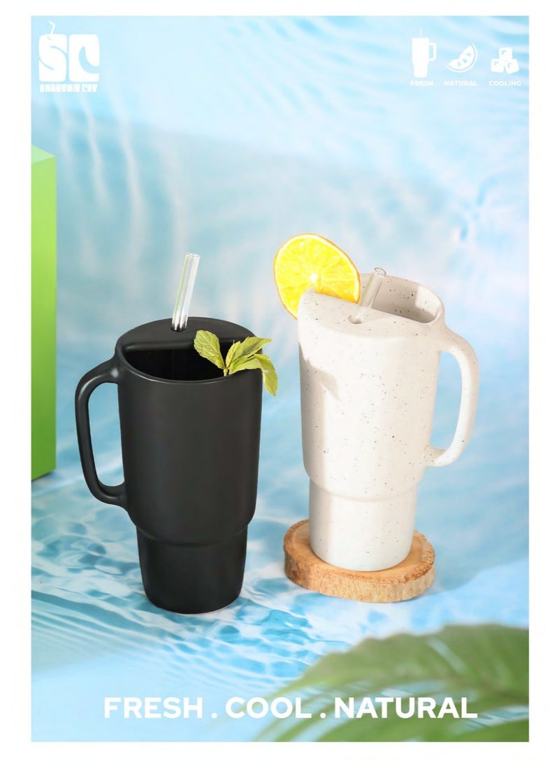 Freshser Sustainable Clay Travel Mug – Reusable, Non-Toxic Clay Cup with Handle & Reusable Straw | Eco-Friendly, Temperature-Stable Drinkware for Hot & Cold Beverages - Image 1