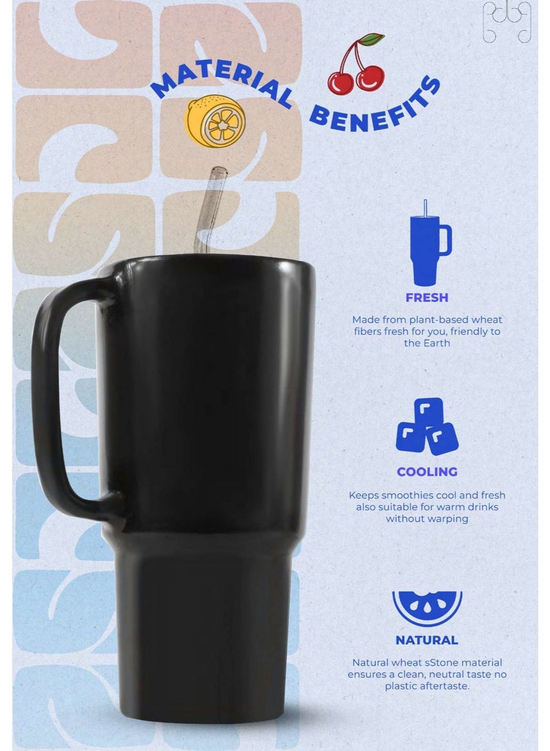Freshser Sustainable Clay Travel Mug – Reusable, Non-Toxic Clay Cup with Handle & Reusable Straw | Eco-Friendly, Temperature-Stable Drinkware for Hot & Cold Beverages - Image 2
