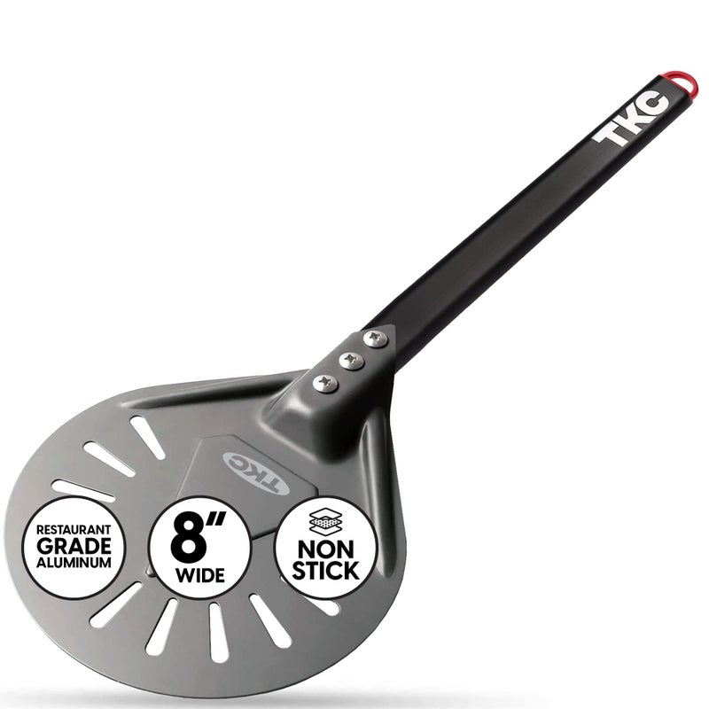TKC 8 Perforated Pizza Peel  Professional Aluminum Pizza Turning peel  Long Handle Metal Pizza Spatula for Indoor and Outdoor  Lightweight NonStick Pizza Turner  Pizza Oven Accessories