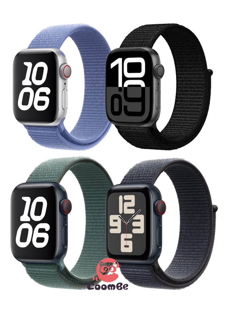 كومبي 4 قطع من سوار المعصم البديل المصنوع من النايلون لساعة Apple Watch Series 11 Series 10 46 مم، متوافق مع Apple Watch 42 مم/44 مم/45 مم/46 مم/49 مم، لساعة iWatch Ultra Series 11 10 9 8 SE 7 6 5 4 3 2 1