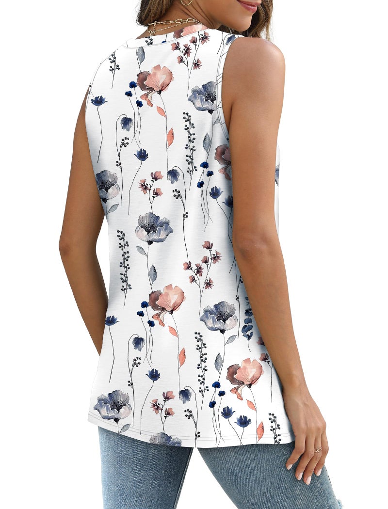 SAMPEEL Womens Summer Tops 2026 Basic Casual Tank Tops Beach Fashion Vacation Outfits Resort Wear White Flower L - Image 5