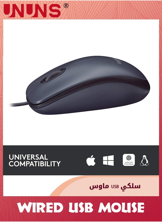 UNUNS - Wired Mouse,USB Wired Computer Mouse,3-Button Ergonomic Mice For Home Office,Universal Corded Mouse For Laptops/PC/Desktop/Notebook,Right Or Left Hand Use,Black - Image 1