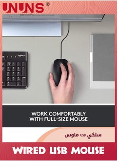 UNUNS Wired Mouse,USB Wired Computer Mouse,3-Button Ergonomic Mice For Home Office,Universal Corded Mouse For Laptops/PC/Desktop/Notebook,Right Or Left Hand Use,Black  - Image 2