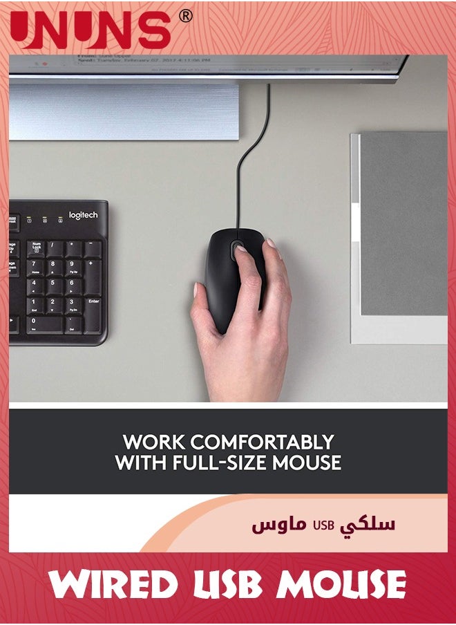 UNUNS - Wired Mouse,USB Wired Computer Mouse,3-Button Ergonomic Mice For Home Office,Universal Corded Mouse For Laptops/PC/Desktop/Notebook,Right Or Left Hand Use,Black - Image 1