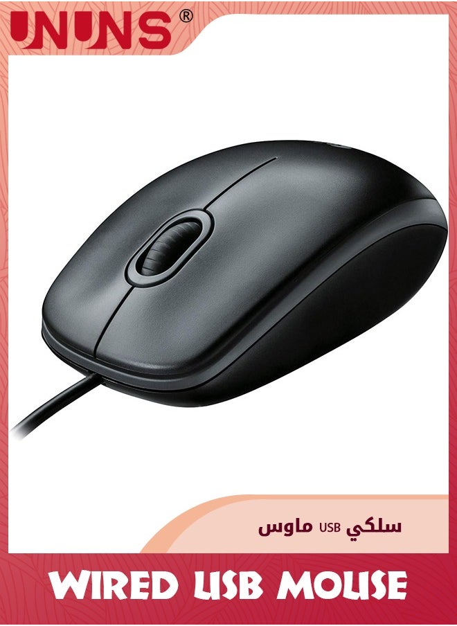 UNUNS - Wired Mouse,USB Wired Computer Mouse,3-Button Ergonomic Mice For Home Office,Universal Corded Mouse For Laptops/PC/Desktop/Notebook,Right Or Left Hand Use,Black - Image 1