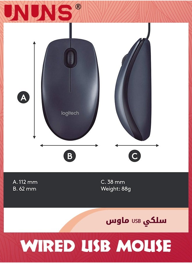 UNUNS - Wired Mouse,USB Wired Computer Mouse,3-Button Ergonomic Mice For Home Office,Universal Corded Mouse For Laptops/PC/Desktop/Notebook,Right Or Left Hand Use,Black - Image 1