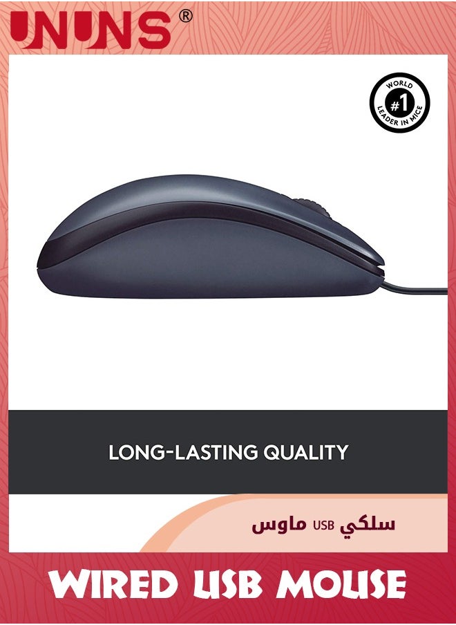 UNUNS - Wired Mouse,USB Wired Computer Mouse,3-Button Ergonomic Mice For Home Office,Universal Corded Mouse For Laptops/PC/Desktop/Notebook,Right Or Left Hand Use,Black - Image 1