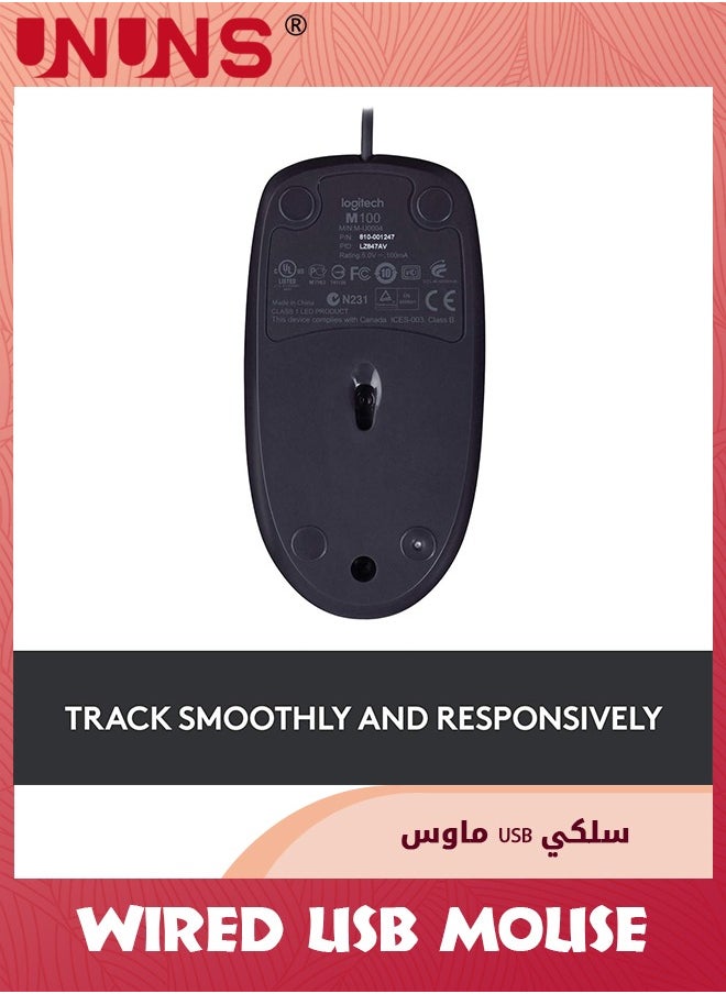 UNUNS - Wired Mouse,USB Wired Computer Mouse,3-Button Ergonomic Mice For Home Office,Universal Corded Mouse For Laptops/PC/Desktop/Notebook,Right Or Left Hand Use,Black - Image 1