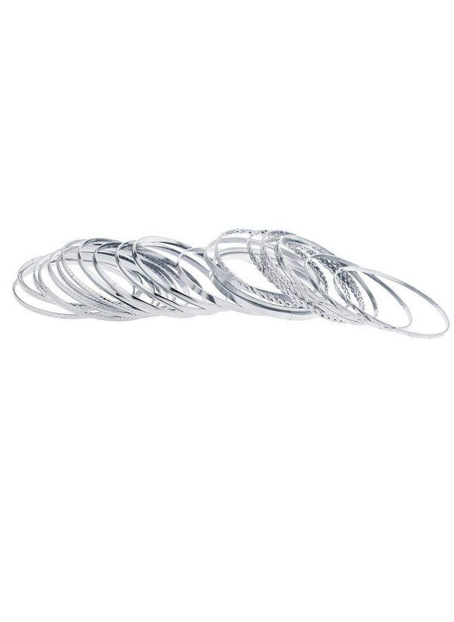 Lux Accessories Silver Tone Multi Textured And Smooth Aztec Bangle Set  - Image 2