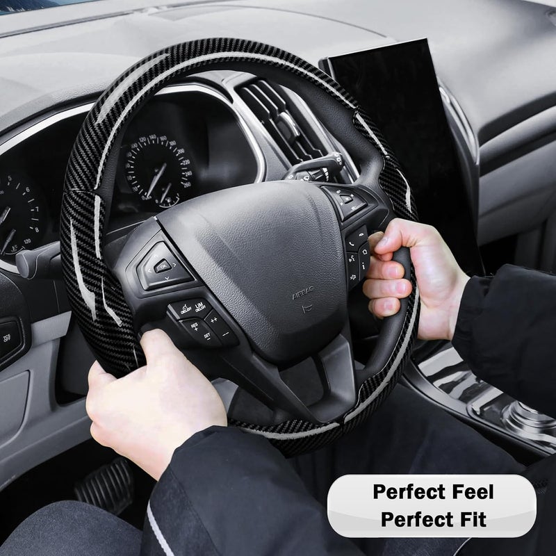 Aotoyou غطاء عجلة القيادة لسيارات Ford Fusion 2013-2020/ Edge 2015-2024، مزود بحماية إضافية (جلد أسود لامع) - Image 5