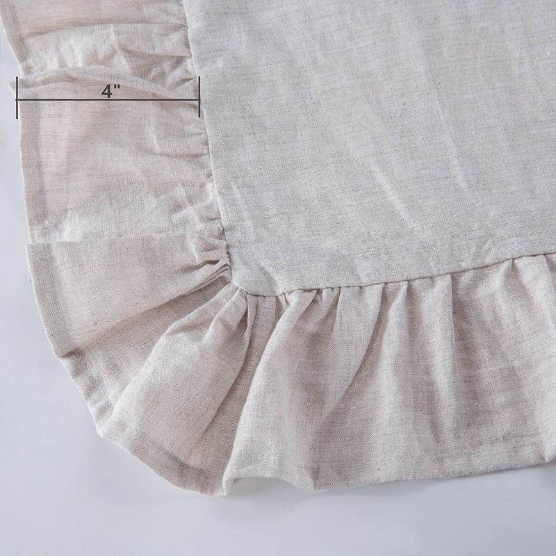 MEADOW PARK Stone Washed French Linen European Pillow Shams  Set of 2 Pieces  26 inches x 26 inches Square Euro Sham  Super Soft  Ruffled Style  Natural Color - Image 2