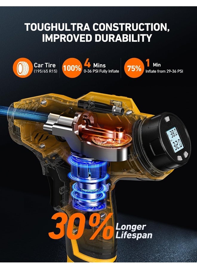 AstroAI Cordless Tire Inflator Air Compressor 20V Rechargeable Battery Powered 160PSI Portable Air Pump with 12V Car Power Adapter Digital Pressure Gauge for Cars Motorcycles JY16P160-18（C2）Yellow for Gifts - Image 4