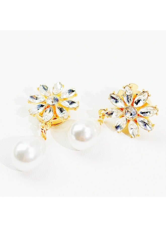2pcs Fashion Luxury Rhinestone Flower Cufflinks, Pearl Pendant Button Covers for Men and Women, Men's Candora/Dishdasha Button Covers, easy to wear off, no need for needle and thread stitching, can be used for daily wear, holiday parties and dinners, gift for your friends! - Image 2