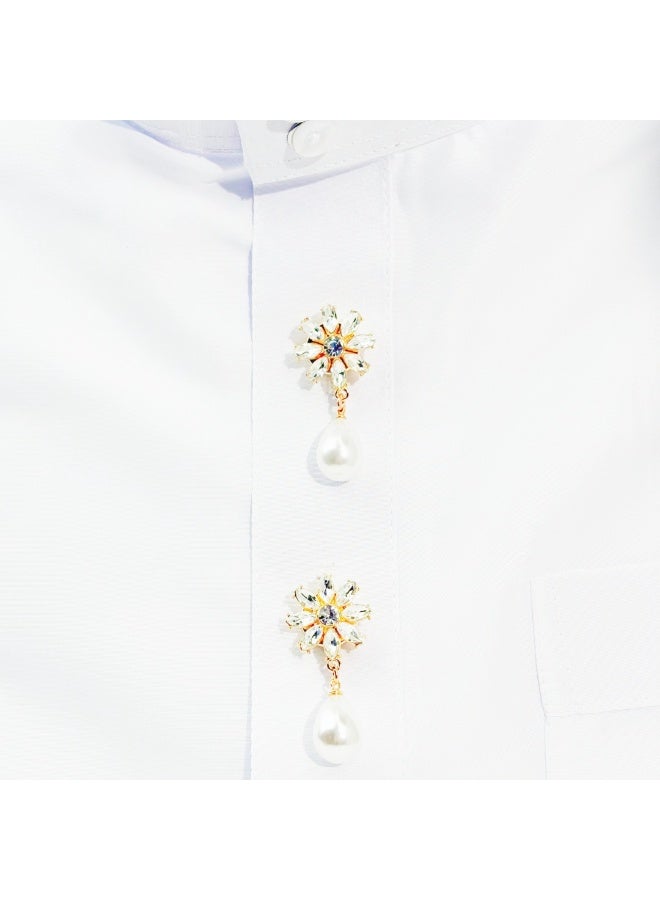 2pcs Fashion Luxury Rhinestone Flower Cufflinks, Pearl Pendant Button Covers for Men and Women, Men's Candora/Dishdasha Button Covers, easy to wear off, no need for needle and thread stitching, can be used for daily wear, holiday parties and dinners, gift for your friends! - Image 4