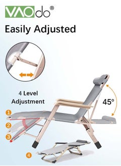 VAOdo Outdoor Folding Chaise Adjustable 4-Position Reclining Lounge Chair  Portable Heavy-Duty Camping Reclining Chair For Patio Beach Poolside Sunbathing Recliner  - Image 3