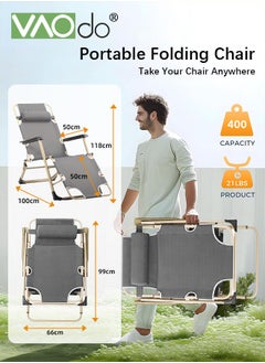 VAOdo Outdoor Folding Chaise Adjustable 4-Position Reclining Lounge Chair  Portable Heavy-Duty Camping Reclining Chair For Patio Beach Poolside Sunbathing Recliner  - Image 4