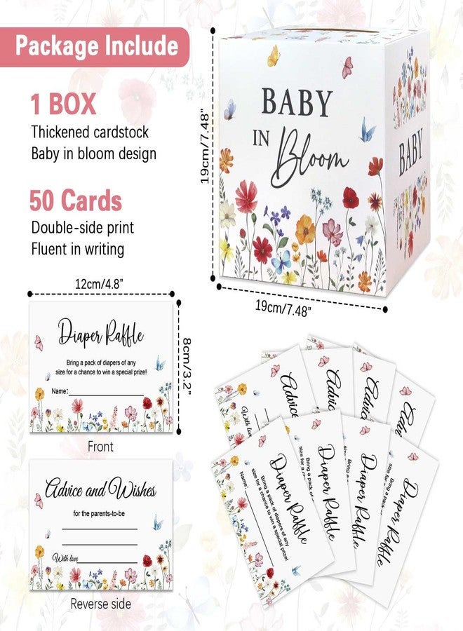 Heboland Baby in Bloom Baby Shower Decorations Diaper Raffle Box with 50 Tickets, Girls Wildflower Diaper Raffle Card Box Games Kit - Image 2