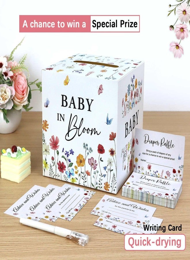 Heboland Baby in Bloom Baby Shower Decorations Diaper Raffle Box with 50 Tickets, Girls Wildflower Diaper Raffle Card Box Games Kit - Image 3