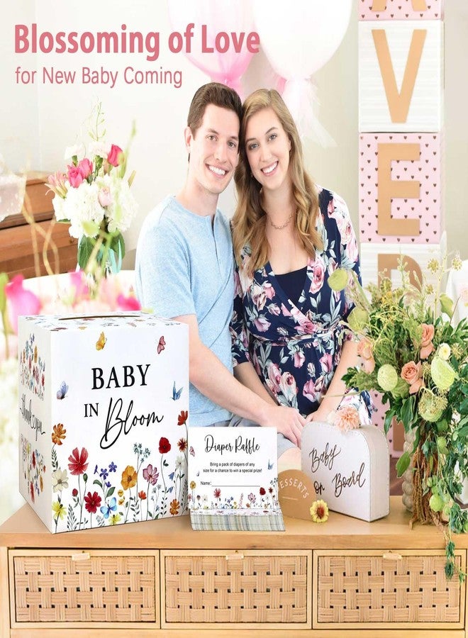 Heboland Baby in Bloom Baby Shower Decorations Diaper Raffle Box with 50 Tickets, Girls Wildflower Diaper Raffle Card Box Games Kit - Image 5