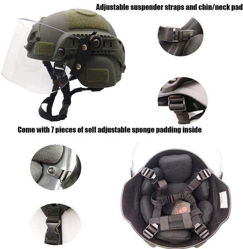 LEJUNJIE Tactical MICH 2000 Fast Helmet with Clear Riot Visor Face Shield Sliding Goggles for Airsoft Paintball CS War Games Outdoor Sports. - Image 5